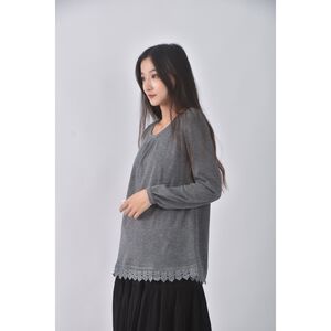 (S) iimk蕾絲邊灰色長袖上衣二手衣