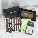 Professional Manicure Kit, 5pcs Stainless Steel Nail Clipper Set with Leather Travel Case, Brown, SUNDEN MK4517, , large