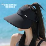 【A&R】韓款加大帽簷中空後綁帶式遮陽帽 藍, , large