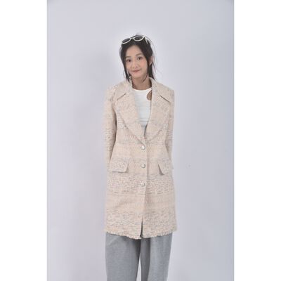 (L) petit camelia混色長版白色外套二手衣