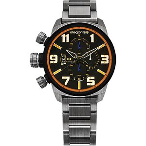 elegantsis Army 叢林戰鬥強悍三眼計時腕錶-黑x鐵灰/42mm ELJF48KS-OB05MA