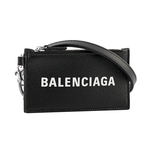 BALENCIAGA 經典Logo牛皮小款卡片夾/附可拆式掛繩/黑色, , large
