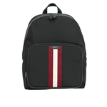 BALLY Code 紅白織帶尼龍拉鍊口袋後背包/黑色, , large