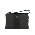 COACH 塗層帆布及再生皮革L 型拉鍊手拿包/巧克力/黑色, , large