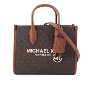 Michael Kors Mirella 滿版塗層帆布小款二用托特包/咖啡色