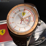 [星晴錶業]FERRARI手錶,46mm,FE00066白色錶面玫瑰金錶殼咖啡色真皮皮革錶帶款, , large