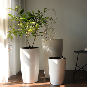 Caiyi 北歐 圓形高花盆自動吸水懶人花盆 落地式懶人自吸盆 免澆水