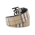 BURBERRY 銀色TB Logo 帆布拼牛皮寬4cm/90cm皮帶/米色, , large
