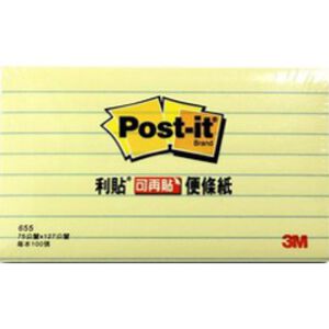 3M 可再貼 655L-1黃色橫格便條紙,  3M 可再貼 655L-1黃色橫格便條紙