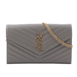 YSL V紋荔枝皮金色LOGO WOC 斜背包/霧灰色, , large