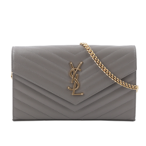 YSL V紋荔枝皮金色LOGO WOC 斜背包/霧灰色