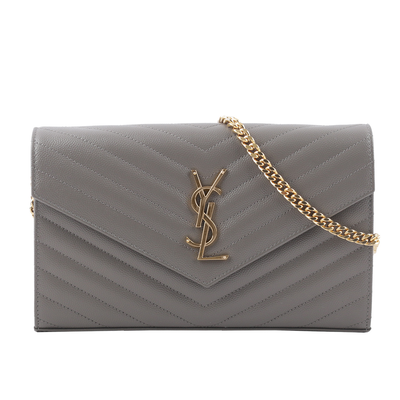 YSL V紋荔枝皮金色LOGO WOC 斜揹包/霧灰色