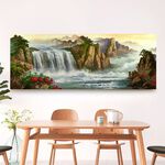 【御畫房】高山飛瀑 國家一級畫師手繪油畫60×120cm(VF-34), , large