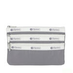 LeSportsac 3-zip Cosmetic 三層拉鍊化妝包 -滾邊寧靜灰, , large