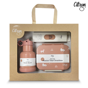 【Citron】經典餐具禮盒 (彩虹獨角獸-點心盒+三層保溫瓶_250ml+兒童餐具四件組_浪漫粉)