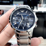 [星晴錶業]ARMANI手錶,44mm,AR00025寶藍色錶面銀錶殼銀色精鋼錶帶款, , large