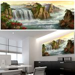 【御畫房】高山飛瀑 國家一級畫師手繪油畫60×120cm(VF-34), , large