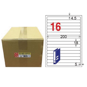 【龍德】LONGDER 三用電腦標籤 A4 16格 圓角 18*200mm 可再貼1000張/箱 LD-865-WR-B(適用雷射、噴墨、影印)