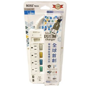 BOSS 5開4插3P高溫斷電USB延長線-1.8米 K-53