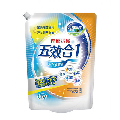[箱購] 南僑水晶五效合一洗衣液體皂補充包1400gx 6PACK包