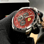 [星晴錶業]FERRARI手錶,46mm,FE00060紅色錶面槍灰色錶殼深黑色真皮皮革錶帶款, , large