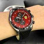 [星晴錶業]FERRARI手錶,46mm,FE00060紅色錶面槍灰色錶殼深黑色真皮皮革錶帶款, , large