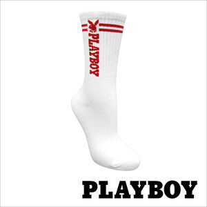 PLAYBOY 線條女中筒襪-白色