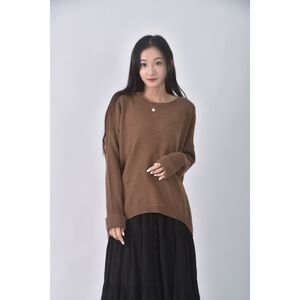 (XL) lativ質感圓領棕色毛衣二手衣