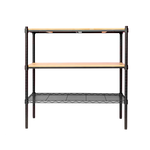 【Y HOUSE】90x45x90 cm pine three-layer storage rack rack iron rack - black wood, , large