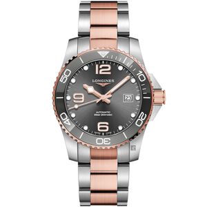 LONGINES 浪琴 深海征服者浪鬼陶瓷潛水機械錶-灰x玫瑰金/41mm L37813787