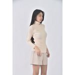 (S) velvet rose質感高領杏色長袖上衣二手衣, , large