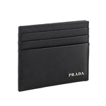 PRADA 銀字Logo 防刮皮革卡片/名片夾/黑色, , large