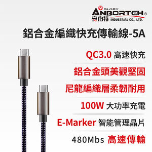 【安伯特】酷電大師 鋁合金編織快充傳輸線-5A (Type-C 充電線 傳輸線 快充線 數據線)