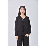 (S) 質感棉質金扣黑色長袖上衣二手衣, , large