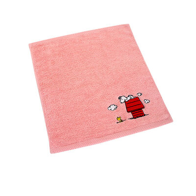 SNOOPY素色刺繡方巾-粉色(圖案隨機出貨)