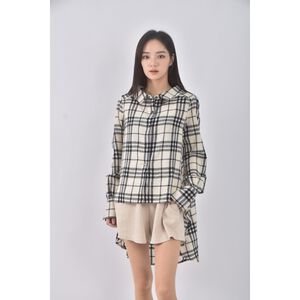 (M) if n質感羊毛格紋杏色長袖上衣二手衣