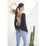 YOGA FLOW Gather(L)Sleeve - 後背雙交叉罩衫 - 墨黑 Black, , large
