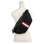 BALLY Code 經典紅白條紋尼龍腰包/黑色, , large