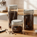 CafeDeck｜咖啡豆 真空密封 玻璃保鮮罐收納罐 三件組  咖啡豆罐 醒豆專用罐 防潮保鮮罐, , large