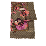 GUCCI GG Logo 花卉圖案羊毛披肩/圍巾/米色/紫紅色, , large