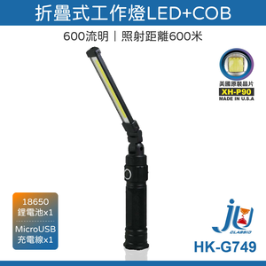 鉅玉經典｜折疊式工作燈LED+COB 照明燈 露營 磁吸 防水/油 燈條 雙軸 USB HK-G749