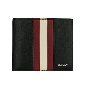 BALLY Mythos 紅白條紋再生牛皮對開8卡短夾/黑色