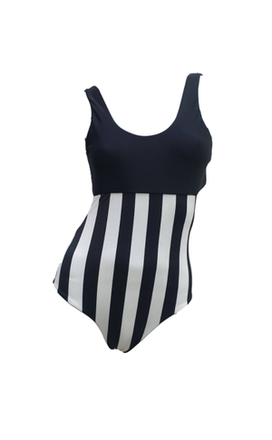 QXHEE.T.台灣製．平口背心式連身泳衣QX-M07  拼接條紋-S