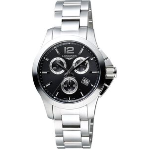 LONGINES 浪琴 Conquest 征服者300米潛水計時腕錶-黑/36mm L33794566
