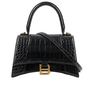 BALENCIAGA Hourglass 金釦壓鱷魚紋牛皮二用沙漏包/小款/黑色