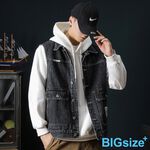 大尺碼-帥氣 刷色 牛仔背心-黑刷白-0207006, , large
