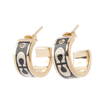 COACH CC Logo 琺瑯及玻璃水鑽環狀耳環(金色/黑色), , large