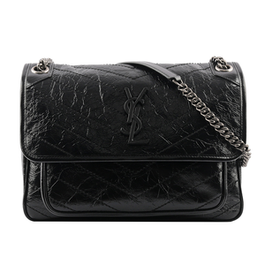 YSL 小牛皮翻蓋NIKI包/郵差包/中款(28cm)/黑色