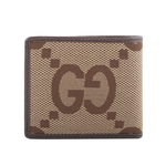 GUCCI Jumbo GG Logo 緹花布及皮革對開8卡短夾/棕色, , large