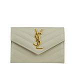 YSL 山形紋荔枝皮金字logo小卡/短夾/復古白, , large